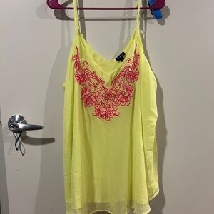 40. Torrid Yellow Tank Top with Pink Embroidery